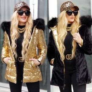 GLAM DOLLZ Reversible Metallic Gold Coat